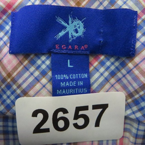 Egara* Men's Long Sleeve Button Down Curved Hem‎ Plaid Dress Shirt ~ Size Large - Picture 3 of 11